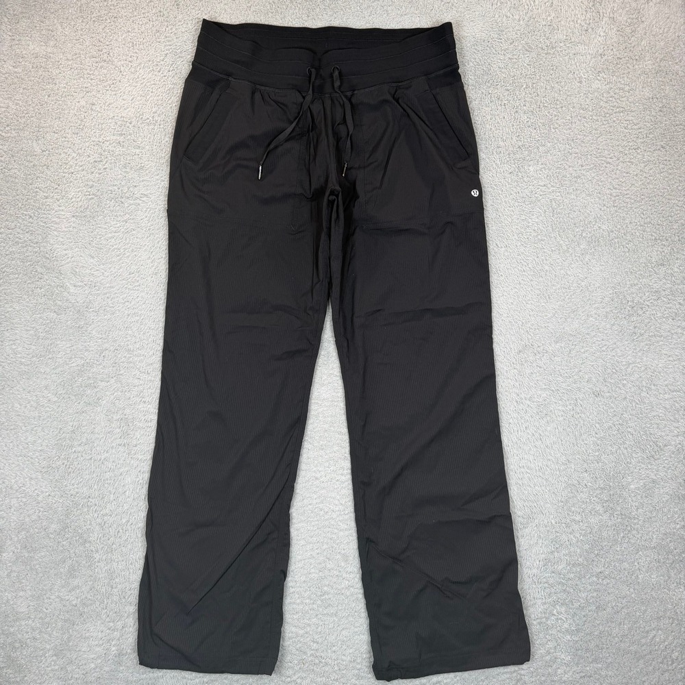 Lululemon Dance Studio Pant III Black Pinstripe Straight Leg Size 12 LW5ENOR